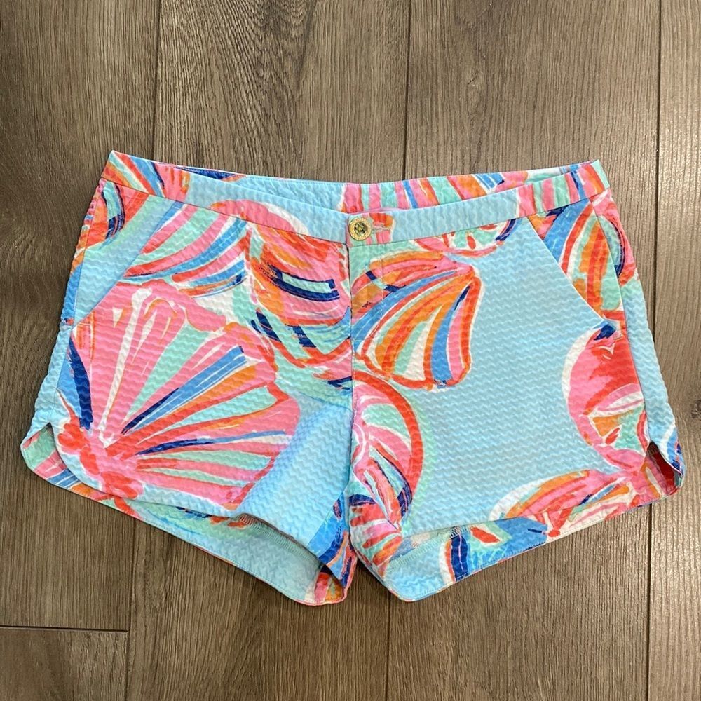 Lilly Pulitzer 3” Shell Print Blue‎ And Pink Shorts Size 0